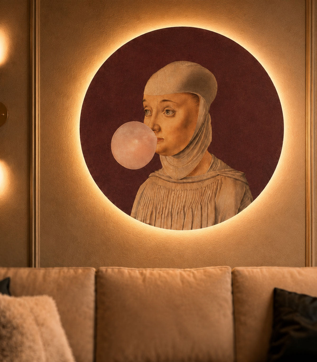 Dots Lighting Frau mit Kaugummi Aubergine