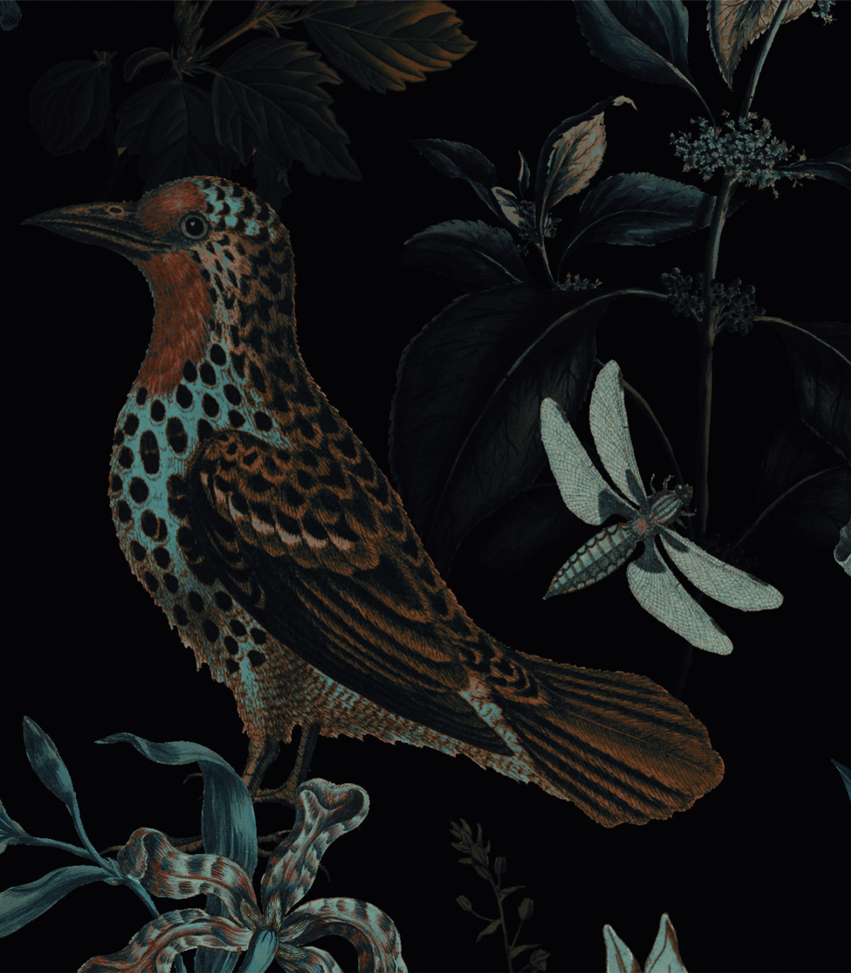 Botanische schwarze Tapete