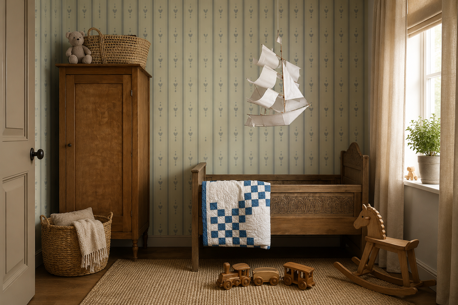 Tapeta Cottage Stripe Warm Linen
