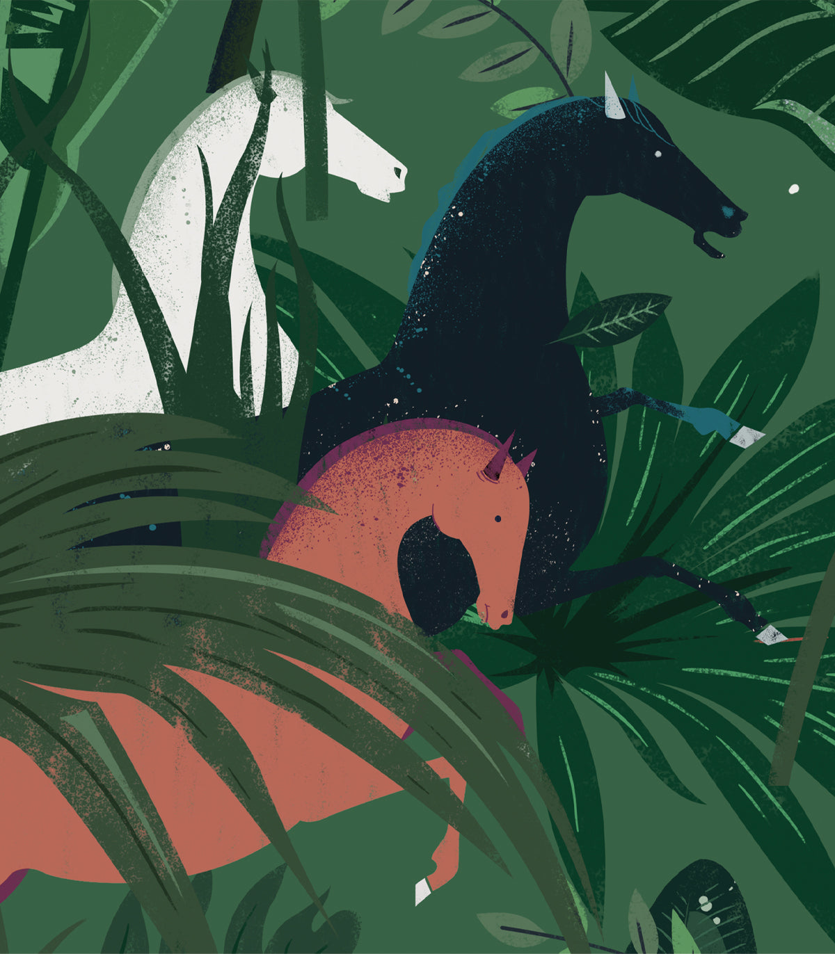 Traumpferde Grüne Tapete