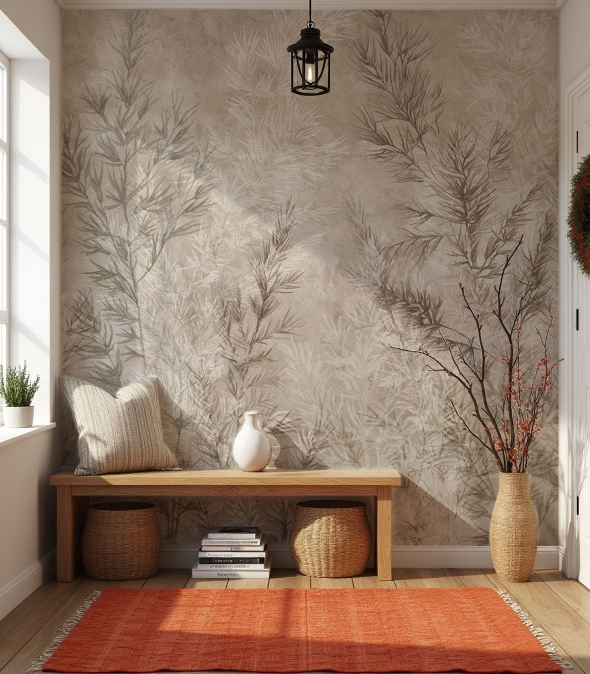 Beige Tapete mit trockenem Gras