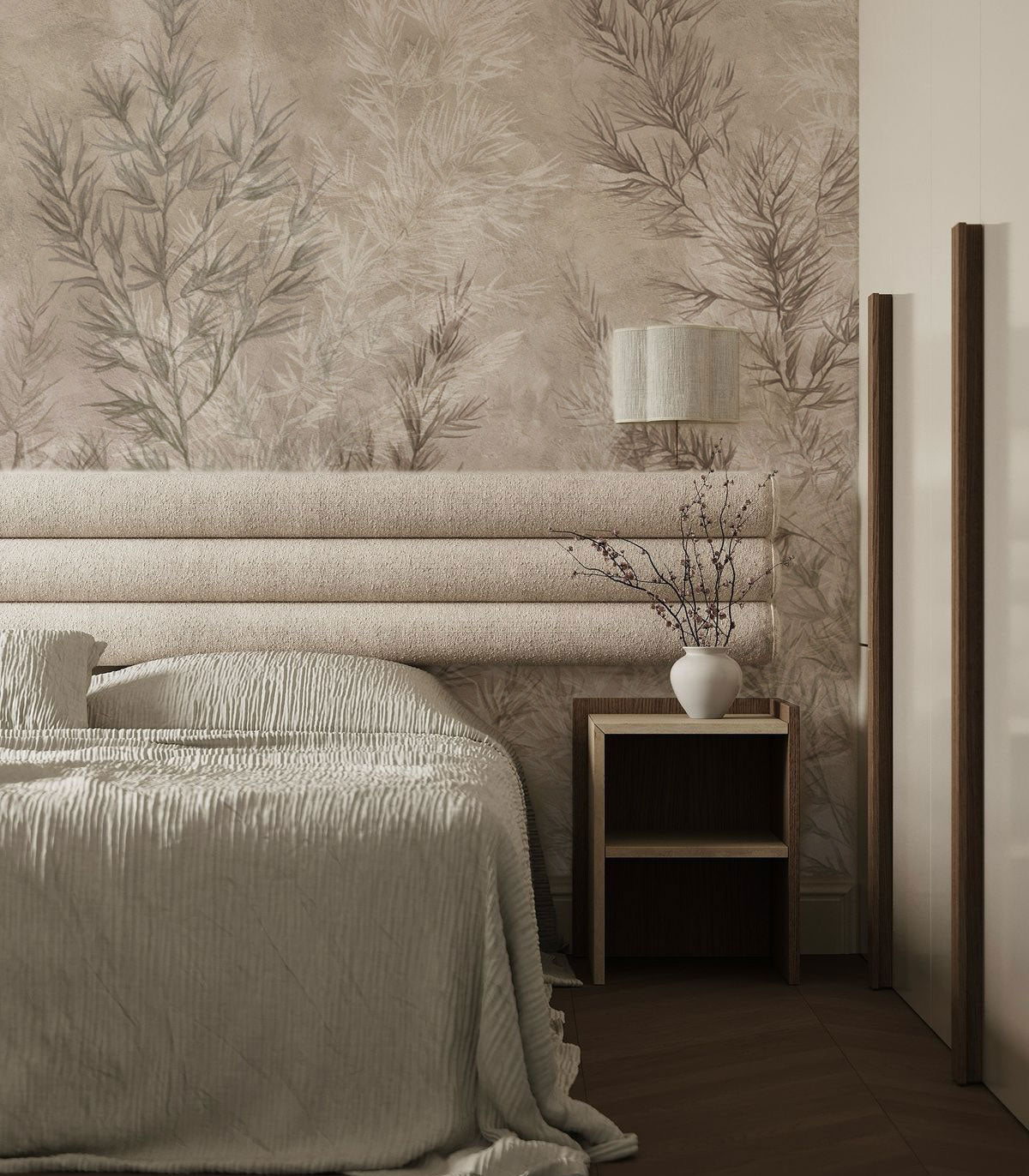 Beige Tapete mit trockenem Gras