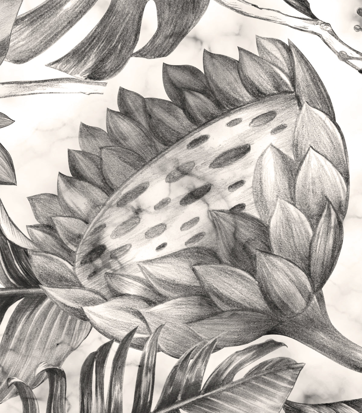 Geheimnisvolle Blumen-Monochrom-Tapete