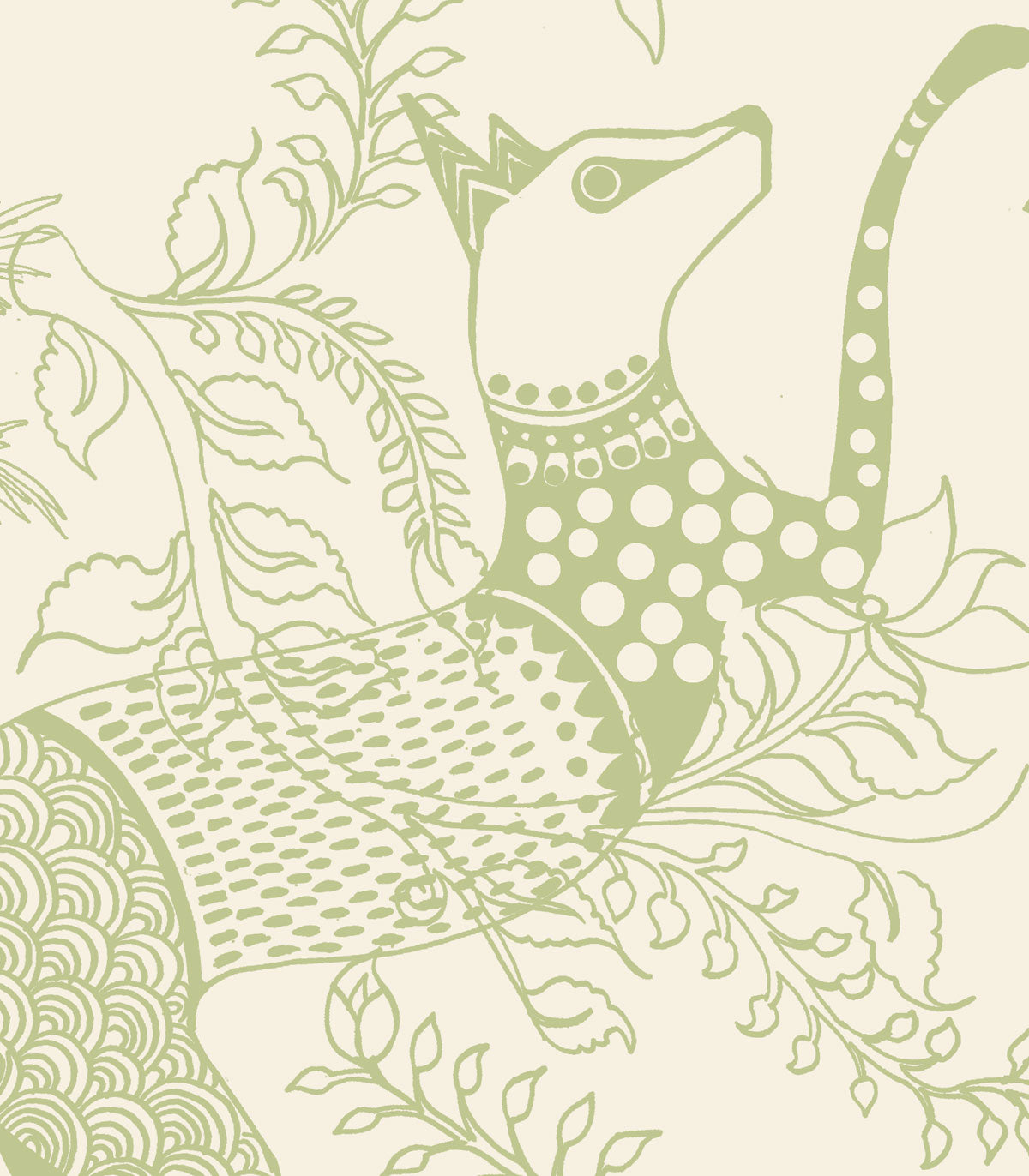 Grüne Tapete mit mythischen Tieren