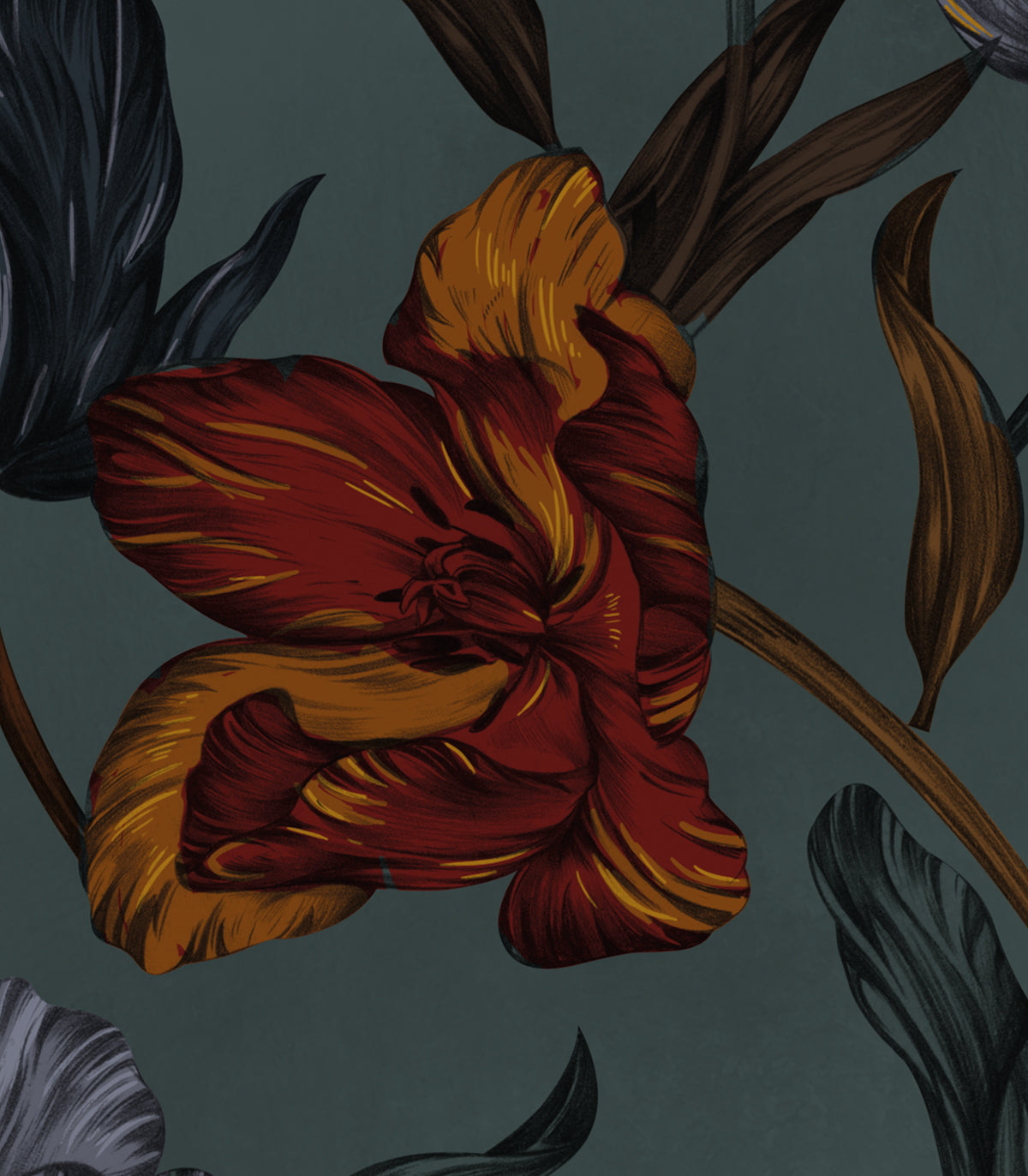 Orange Blumen Tapete