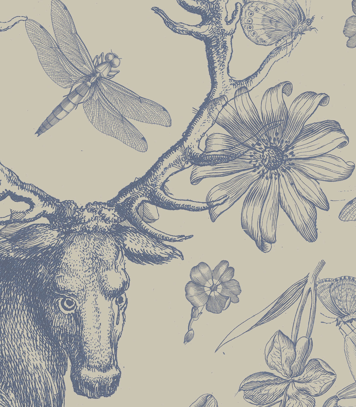 Vintage botanische blaue Tapete