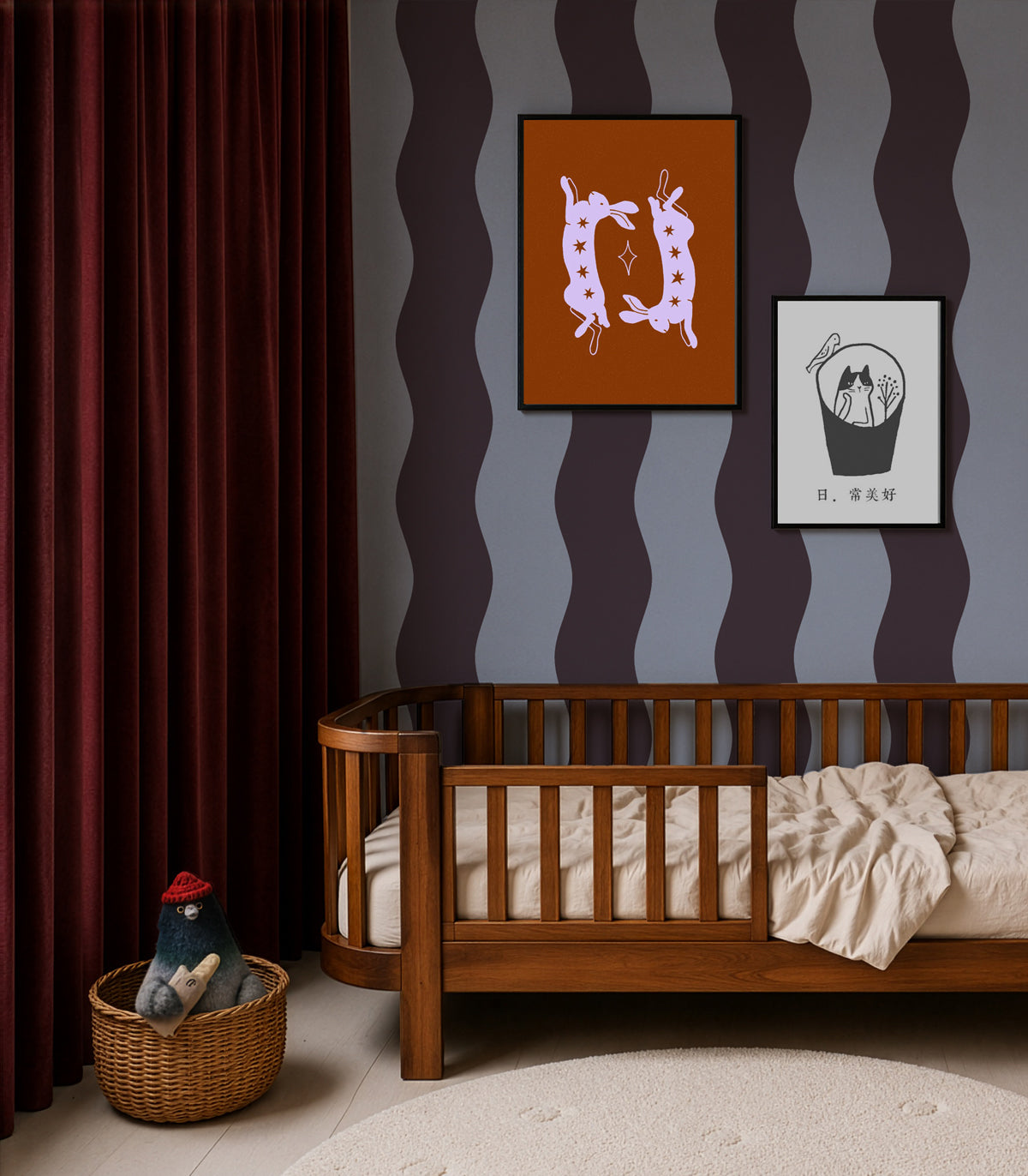 Tapete Wave Stripe Deep Burgundy