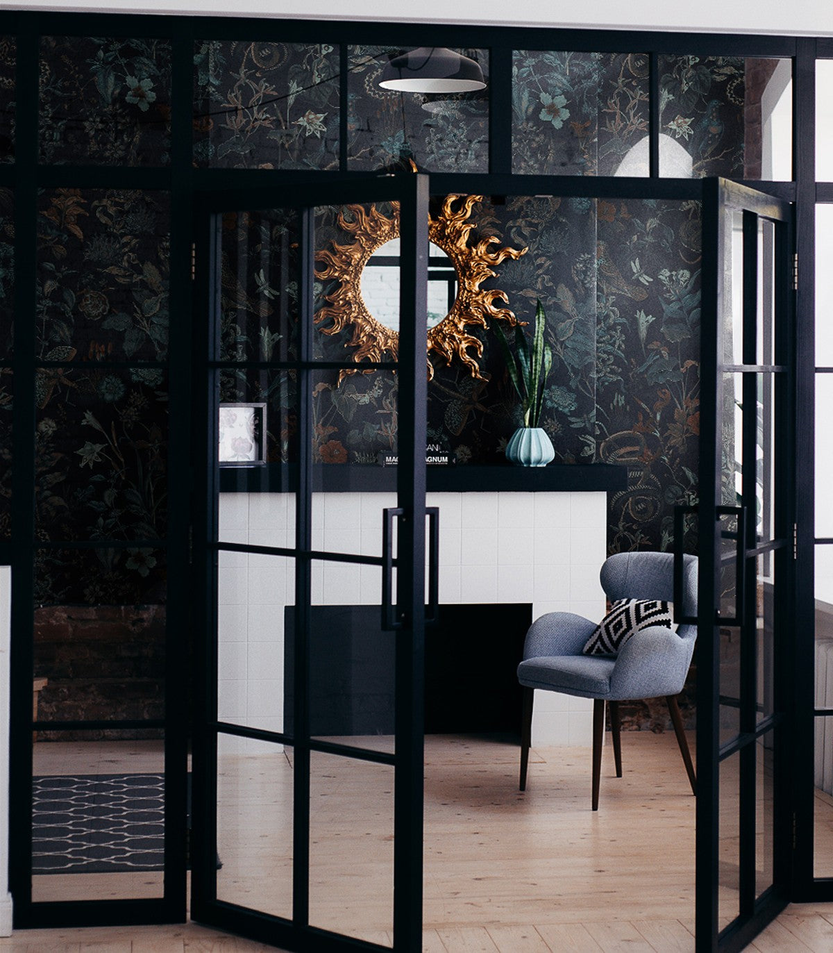 Botanische schwarze Tapete