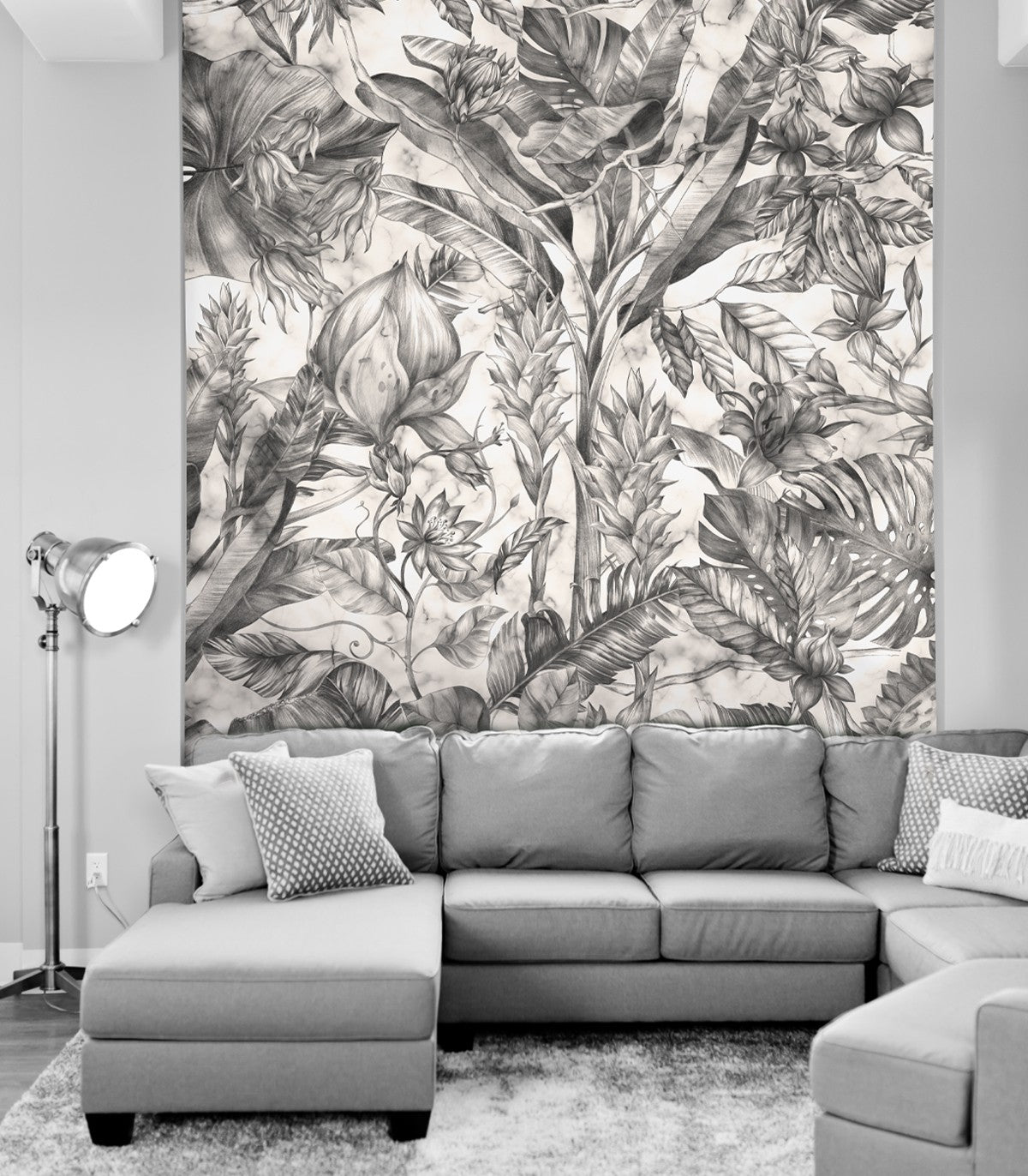 Geheimnisvolle Blumen-Monochrom-Tapete