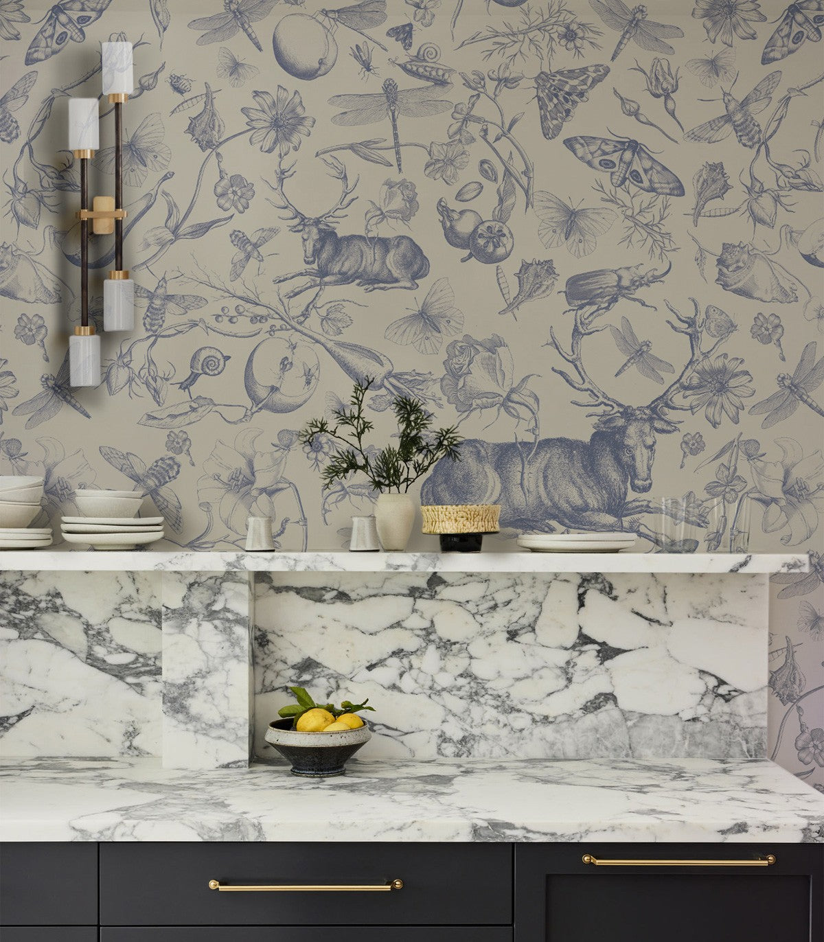 Vintage botanische blaue Tapete