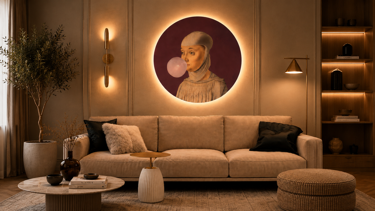 Dots Lighting Frau mit Kaugummi Aubergine