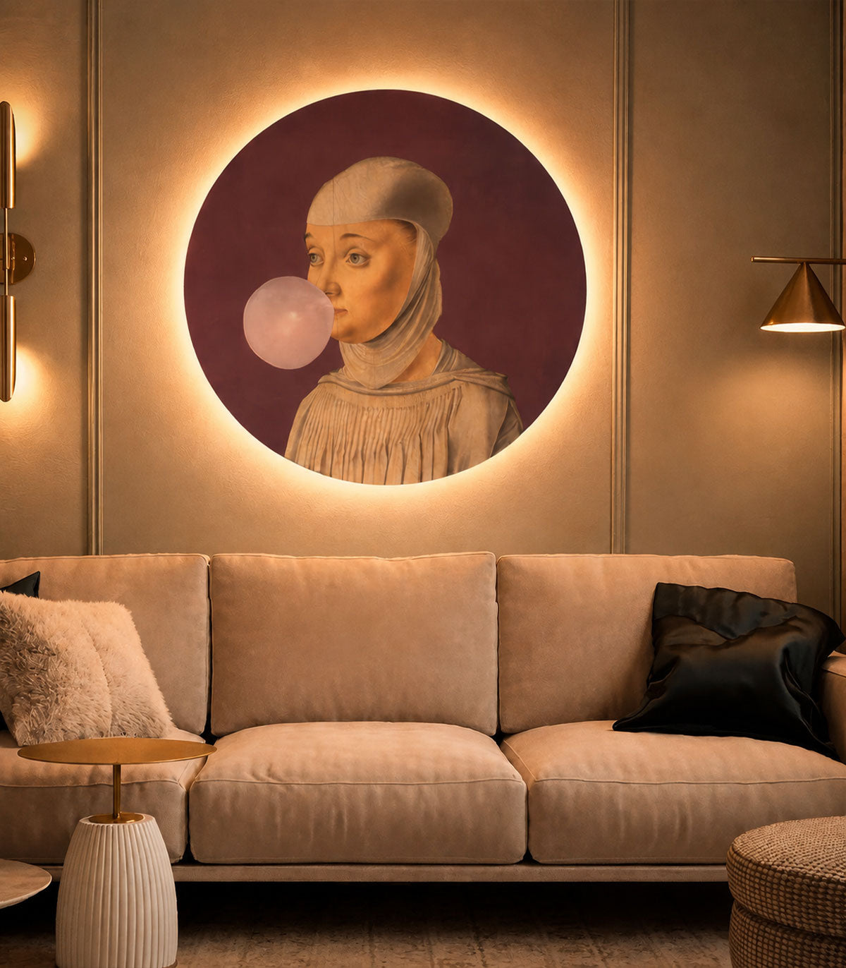 Dots Lighting Frau mit Kaugummi Aubergine