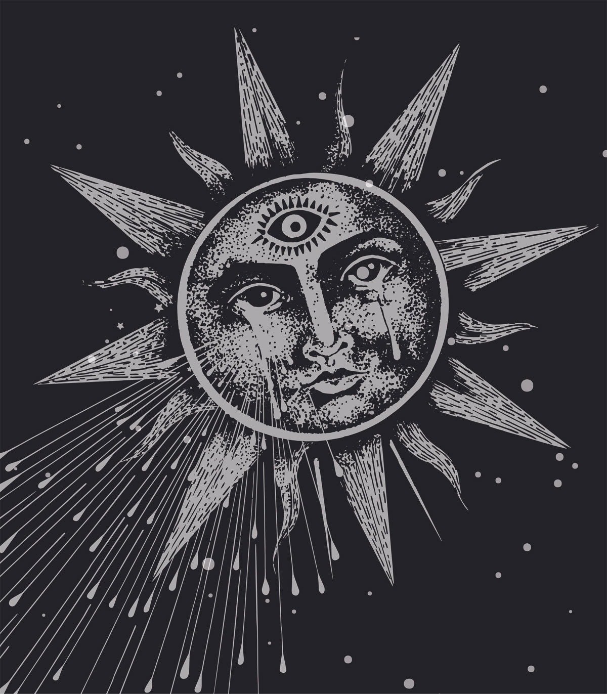 Marineblaue Tapete Mond und Sonne