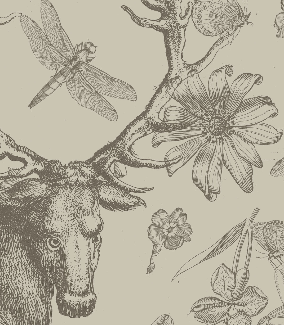 Vintage botanische hellbraune Tapete