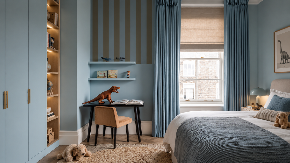 Tapete Wide Stripe Stone Blue